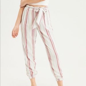 AMERICAN EAGLE HIGH WAISTED PAPER BAG PANTS STRIPE